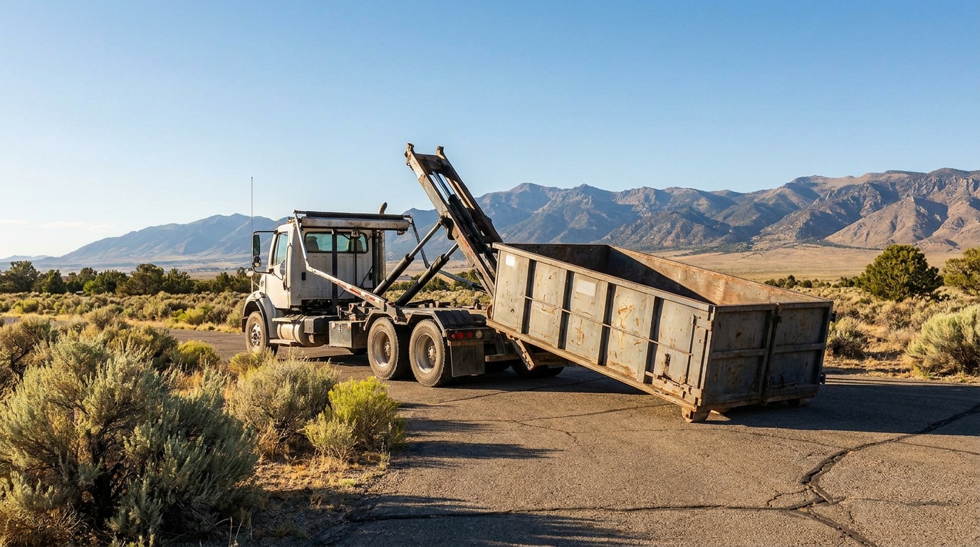 Roll-off truck delivering a dumpster in Oxnard