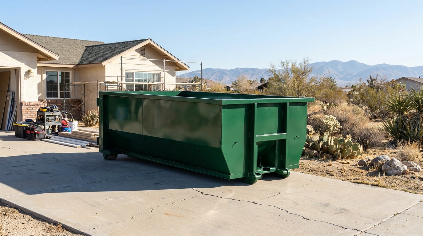 Roll-off dumpster on a driveway in Oxnard
